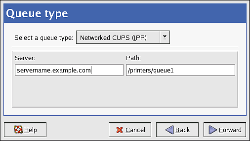 Example of IPP Printing dialog window