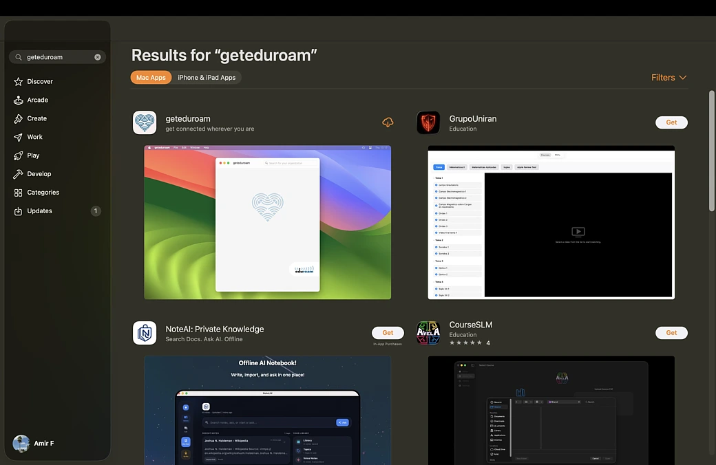 Search geteduroam on App Store