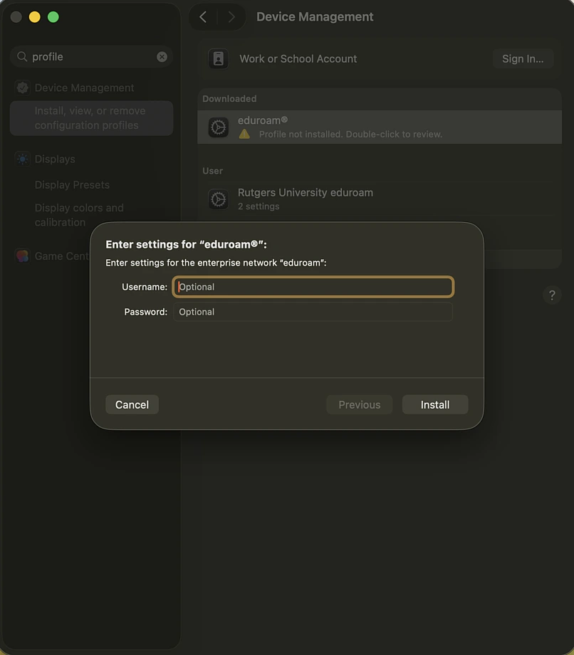 IAS Credentials in geteduroam Profile Install