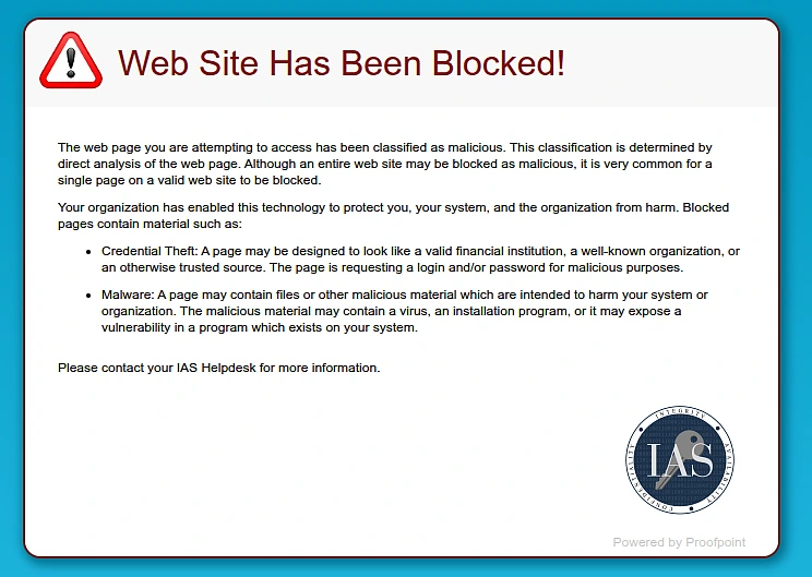 Website has been blocked page describing general reasons why the site may be blocked