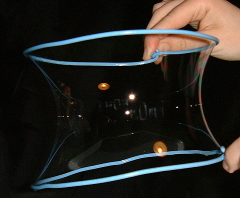 Soap film stretched between two metal hoops