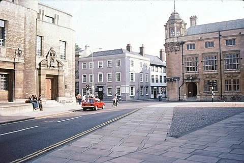 Road, intersection, and buildings