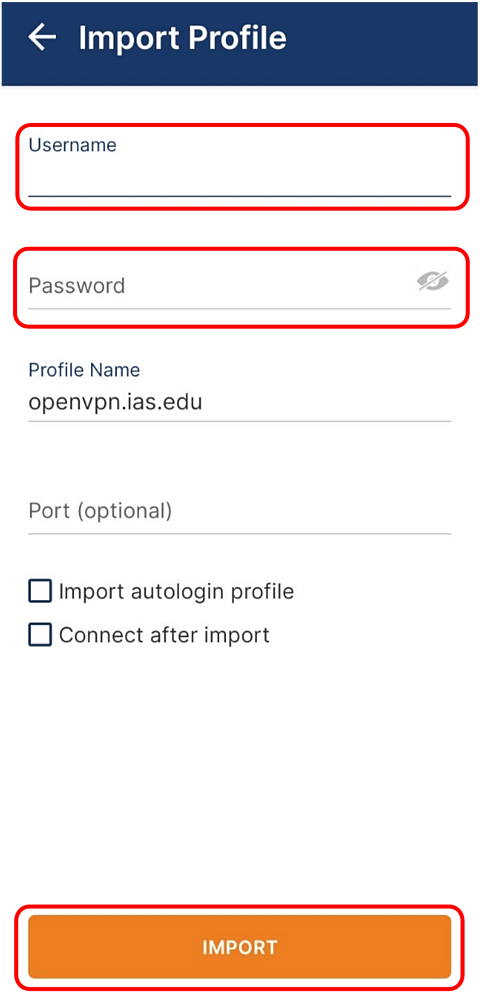 OpenVPN Import Profile Page
