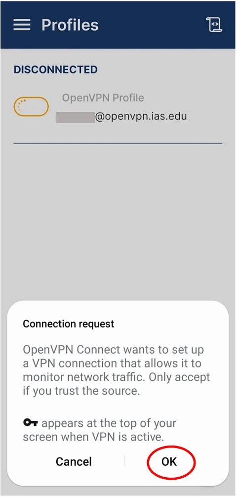OpenVPN Connection Request Message