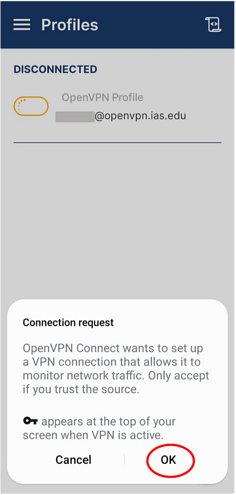 OpenVPN Connection Request Message