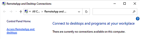 Screenshot of RemoteApp and Desktop Connections on Windows 10