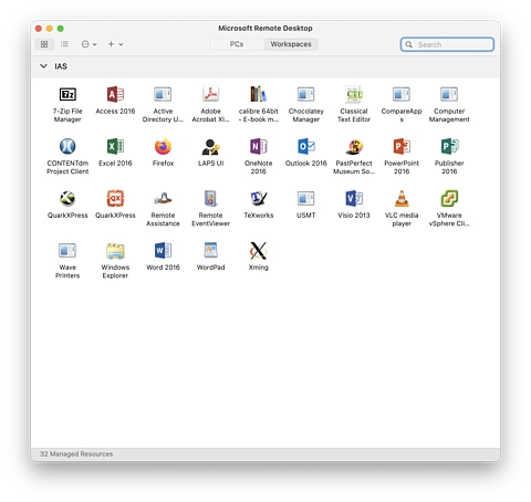 Screenshot of Microsoft Remote Desktop window after successful RemoteApp connection