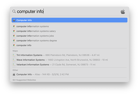 Spotlight search for Computer Info