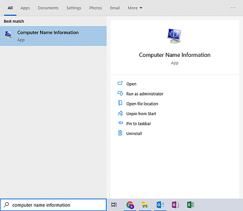 Start Menu shortcut for Computer Name Information