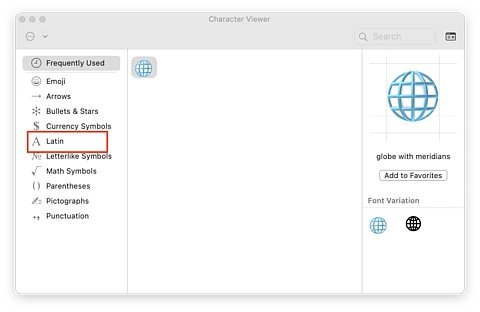 expanded view of apple character viewer