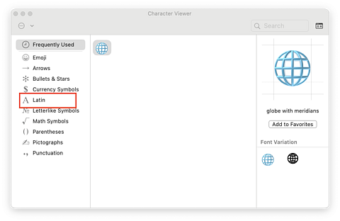 expanded view of apple character viewer