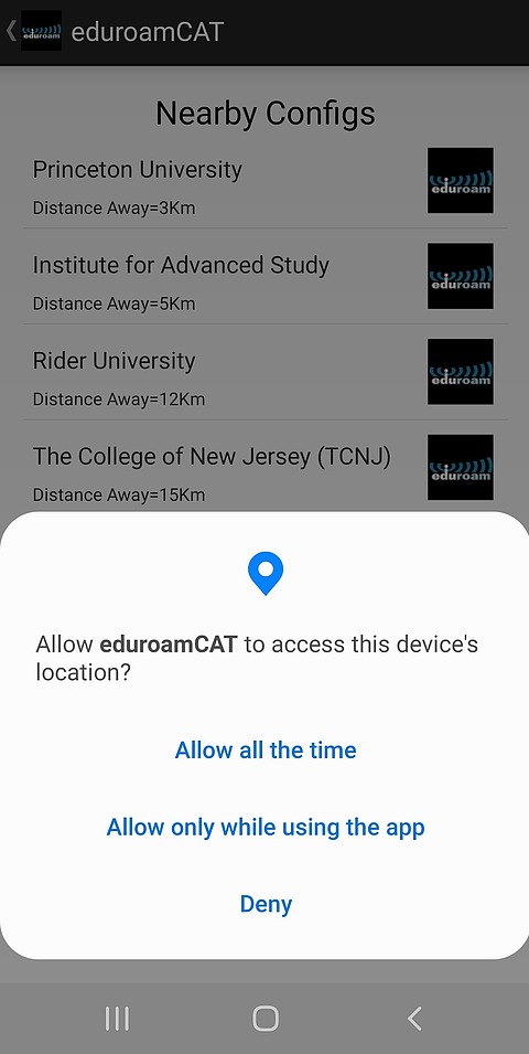 Pop-up asking user to allow access to device's location