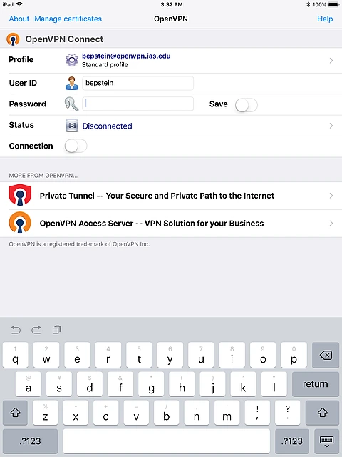 OpenVPN app on iOS.