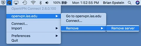 Context menu to remove OpenVPN profile.