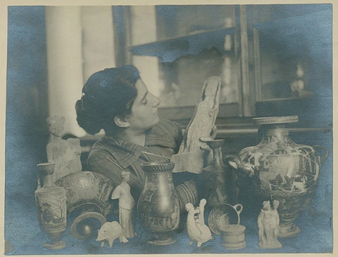 Hetty Goldman with statue