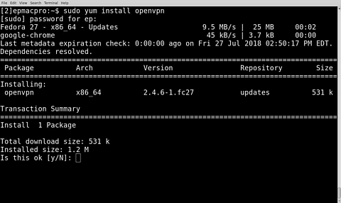 A terminal window showing the results of the command being run.
