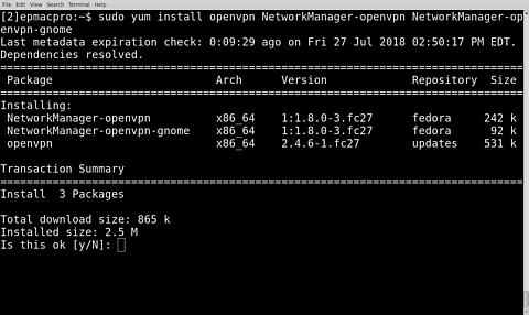 A terminal window showing the results of the command being run.