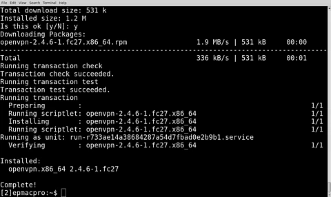 A terminal window showing the results of the command being run.