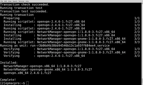 A terminal window showing the results of the command being run.