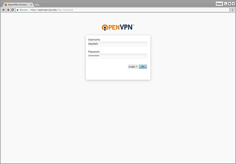 OpenVPN login screen.