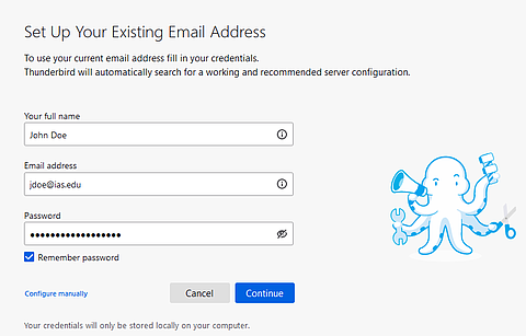 Mozilla Thunderbird Email Account Setup window